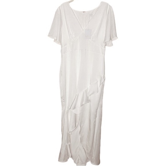 LULU’s Eternal Bond White Satin Flutter Sleeve SpecialOccasion Dress Sz 1X - Picture 4 of 10